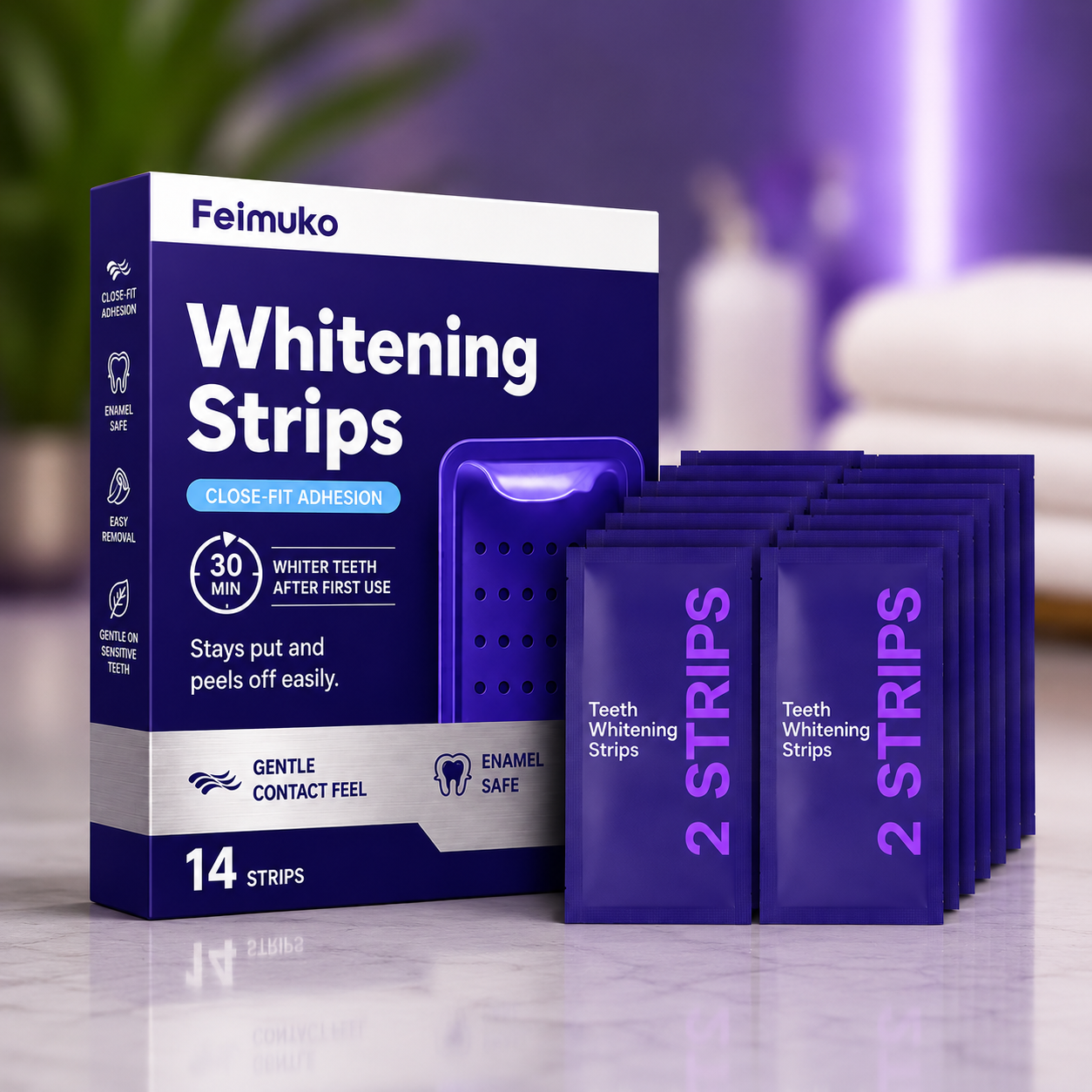 Purple Teeth Whitening Strips Improve Dental Yellowing Oral Cleaning Gel Teeth Bright Stain for Lasting Bright Smile